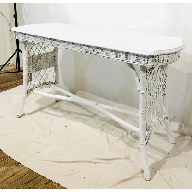 1940s Vintage Painted Wood & Wicker Console Table Chairish