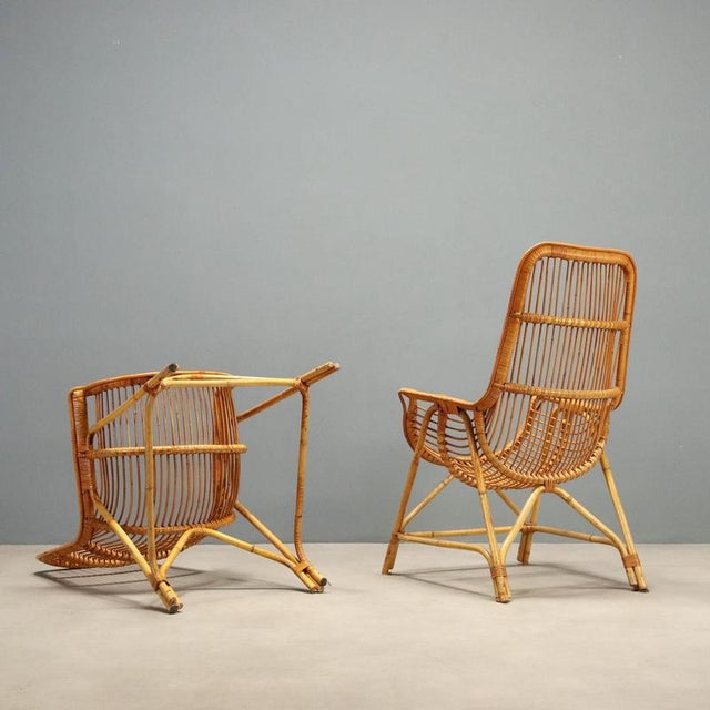 Brown Rattan and Bamboo Armchairs, 1970s For Sale - Image 8 of 9