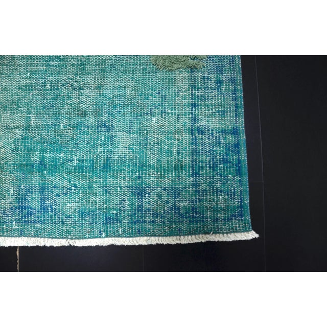Vintage Pompom Design Turkish Handmade Turquoise Rug For Sale - Image 9 of 11