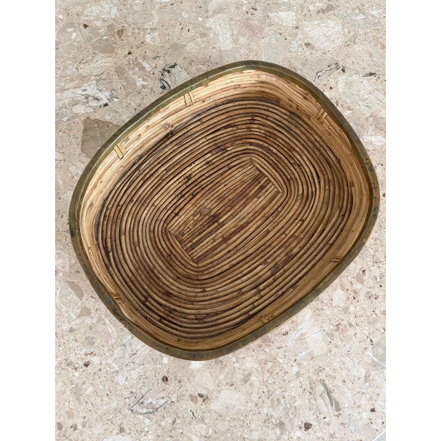 Split Reed Extra Large Italian Tray With Brass Trim, Hand Crafted, Bohemian For Sale - Image 10 of 16