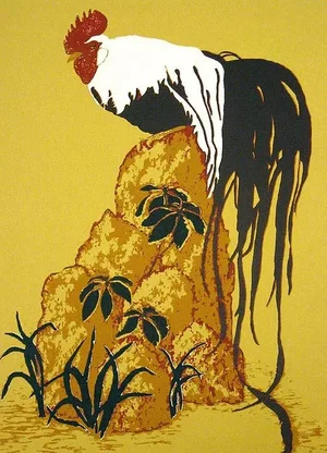 Marcia Mancheski "Onagadori" Rooster Unframed Limited Edition Serigraph Art Print