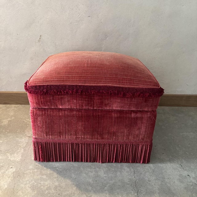 Vintage Pouf in Red Fabric For Sale - Image 6 of 6