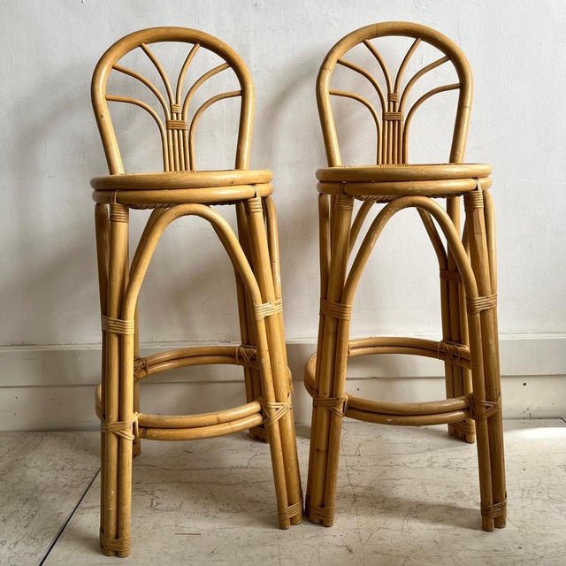 Set of Mid-Century Bamboo Bar Stools, 1970s For Sale - Image 9 of 9