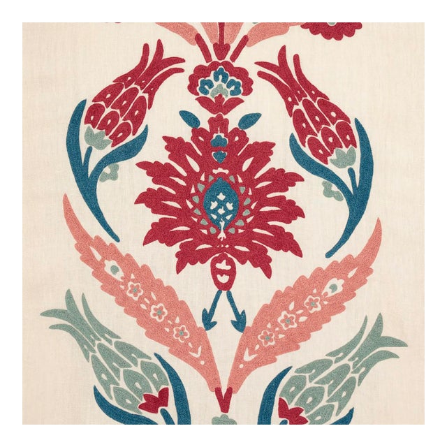 Schumacher Anagada Embroidery Fabric in Dusty Rose For Sale