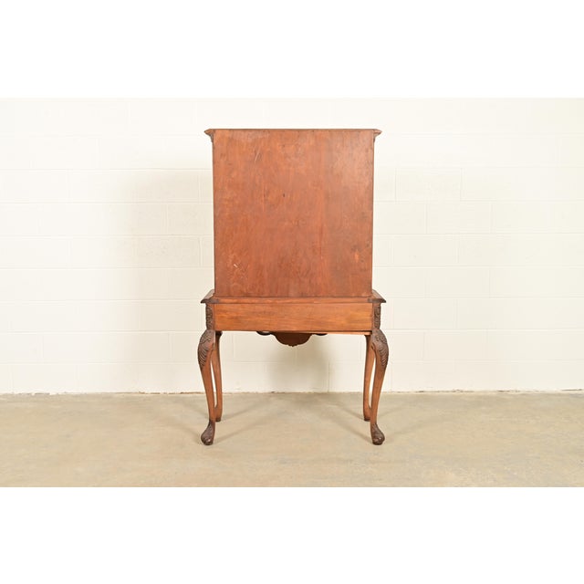 Berkey & Gay Style Antique Georgian Carved Satinwood Hand Painted Bookcase or Bar Cabinet, Circa 1920s For Sale - Image 12 of 13