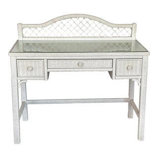 1970s Wicker Writing Table by Henry Link For Sale