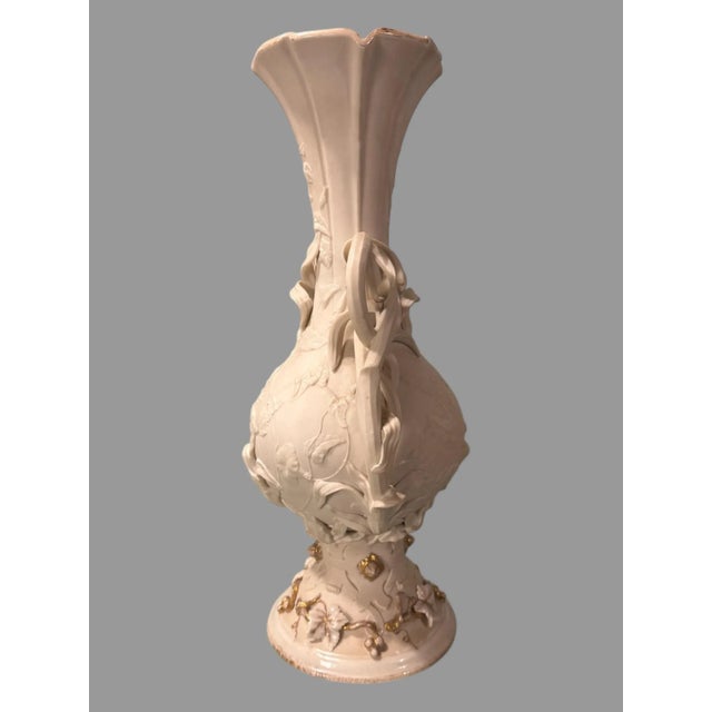 A Large & Impressive Antique Victorian Parian Porcelain 16" Floral Decorated Handled Vase In good original condition...