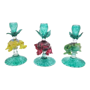 Set of Three Anne Welch Glass Candlesticks With Frogs, American Circa 1990