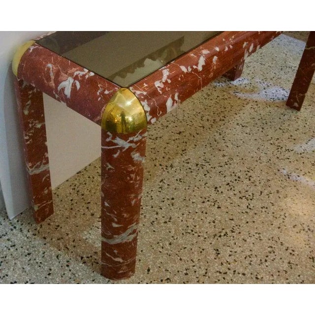 Metal 6ft X 28"h Marble Console Table Karl Springer Style For Sale - Image 7 of 12