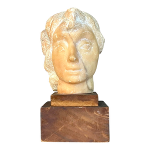 Mid 20th Century Vintage Boho Carved Stone Bust of Woman Sculpture