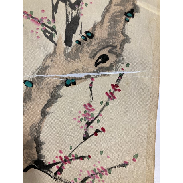 Textile Vintage Japanese Painted Silk Panel For Sale - Image 7 of 10