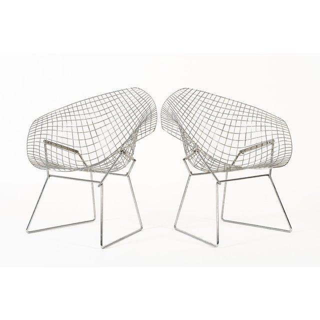 Knoll Mid Century Silver Diamond Wire Lounge Chairs by Harry Bertoia for Knoll For Sale - Image 4 of 13