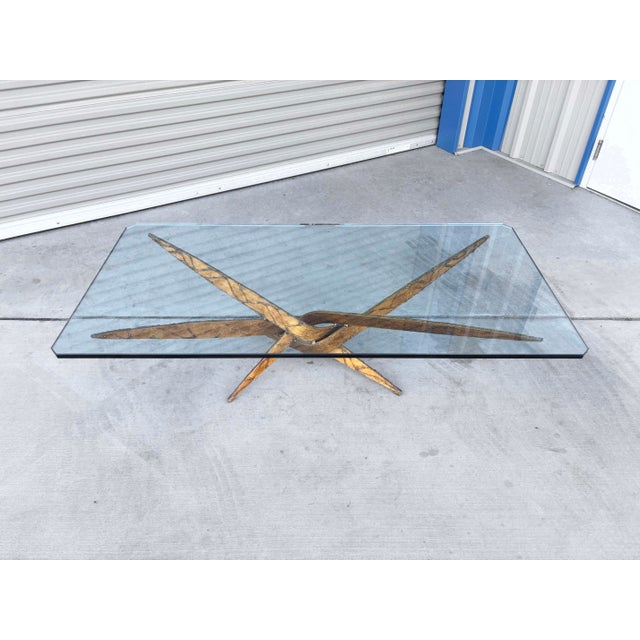 Mid-Century Modern Silas Seandel Mid-Century Sculptural Brass and Glass Coffee Table, 1970s For Sale - Image 3 of 14
