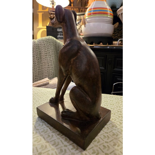 Farmhouse 1980s Heavy Bronze Finish Greyhound Statue on a Base With Wire Glasses For Sale - Image 3 of 9