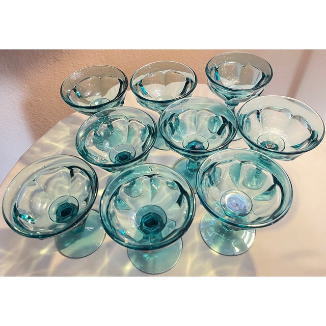 Vintage Mid-Century Teal/Turquoise Champagne or Sherbet Glasses - Set of 9 For Sale In Indianapolis - Image 6 of 10