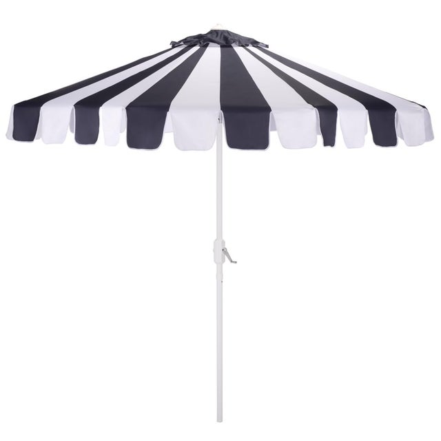 Meze 9 Ft Crank Umbrella, Navy Cabana Stripe/White Pole For Sale - Image 9 of 9