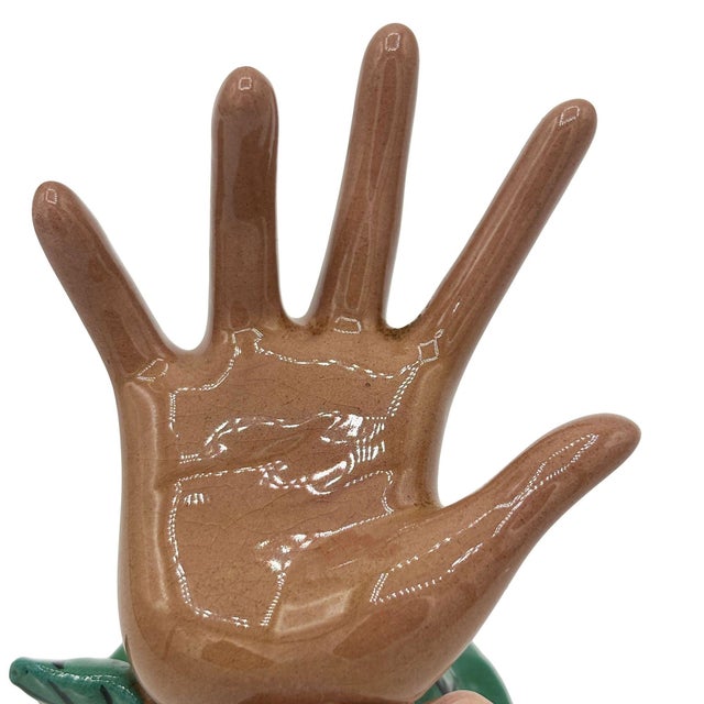 1940s 1940s California Pottery Figural Hand W/ Magnolia Flower Ring Holder by Clemensons For Sale - Image 5 of 6