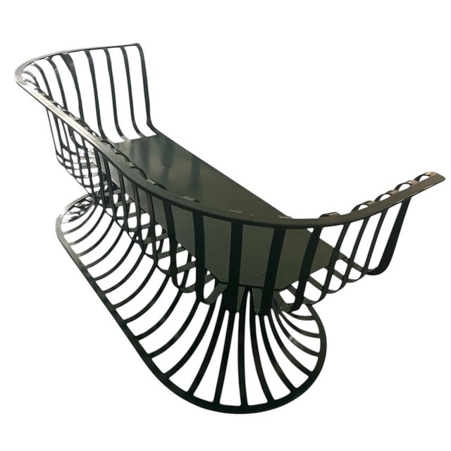 Modern Sculptural Modern Slatted Bench in Forest Gree For Sale - Image 3 of 10