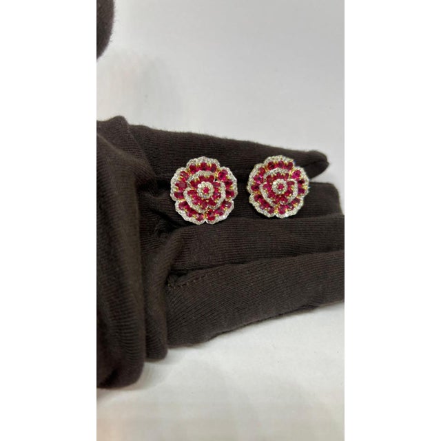 Natural Ruby 11.37cts & Diamond 1.39cts Earring in 14k Gold For Sale - Image 4 of 8