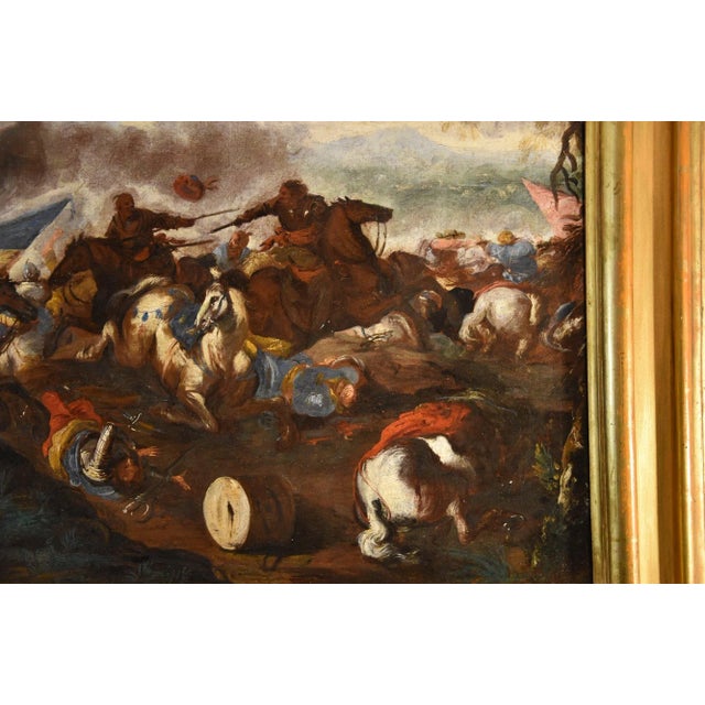 Baroque Antonio Calza, Battle Knights Landscape, 1700, Oil on Canvas For Sale - Image 3 of 13