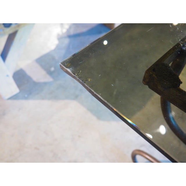 A French 1970s Wrought Iron and Brass Dining Table With Smoked Glass Top For Sale - Image 9 of 18