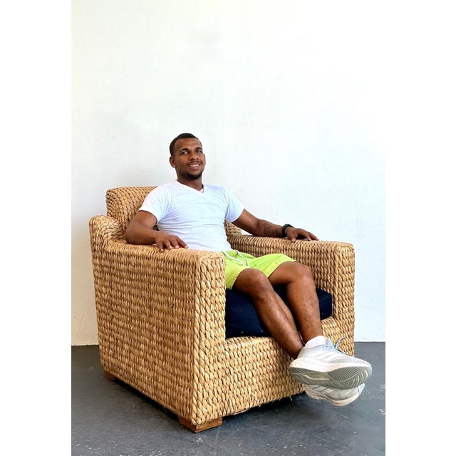 Wood Vintage Ralph Lauren Woven Rattan Armchair For Sale - Image 7 of 15