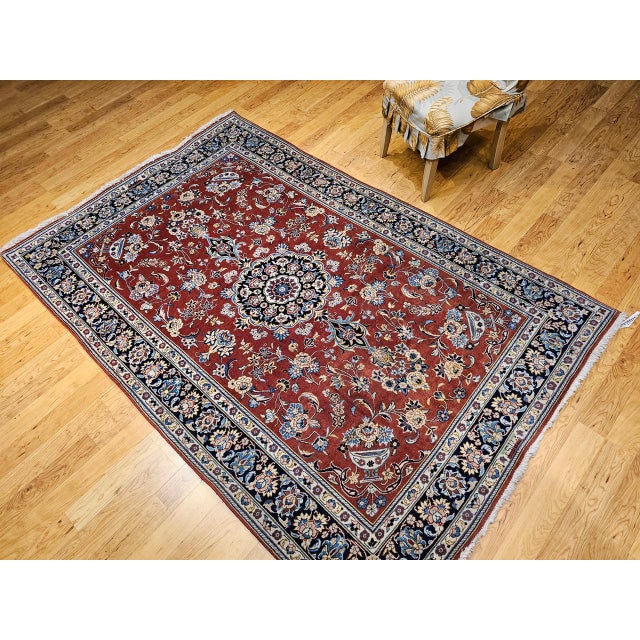 Red Vintage Turkmen Area Rug, Hand-Knotted Wool, Allover Geometric Pattern, Pistachio Green & Red, 4x8 For Sale - Image 8 of 18