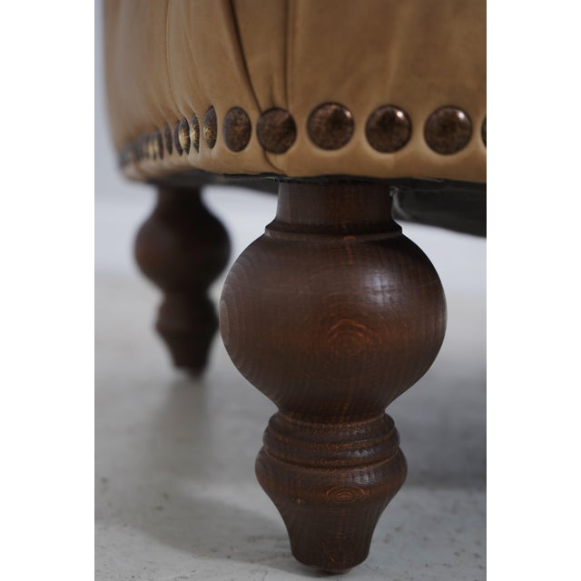 Chesterfield Style Tufted Leather Ottoman Stool For Sale - Image 12 of 13