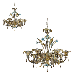 Venetian Transparent-Gold Murano Glass Chandeliers by Simoeng, Set of 2