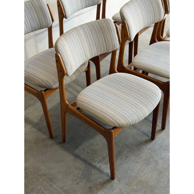 In Style of Erik Buch Model 46 Teak Dining Chairs Set of 6 Fabric Wooden Seating Denmark Mid-Century Modern 1960s For Sale In Los Angeles - Image 6 of 10
