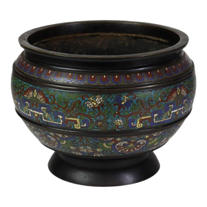 Antique Chinese Enameled Floor Vase With Removable, Circa 1930
