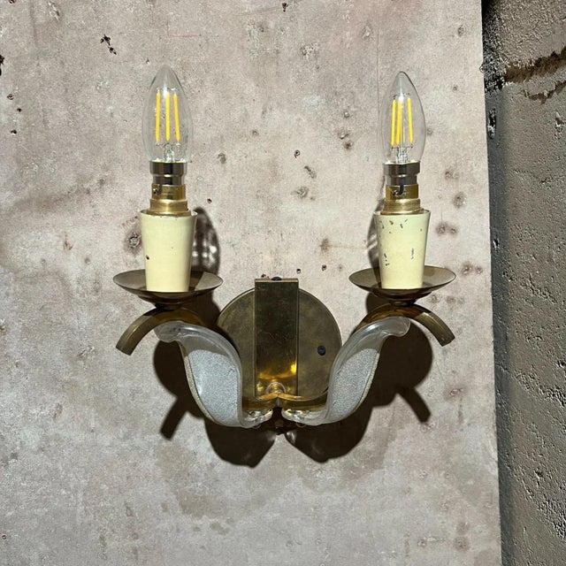 Brass 1950s French Red Star Floral Sconces in Brass and Art Glass - a Pair For Sale - Image 8 of 11