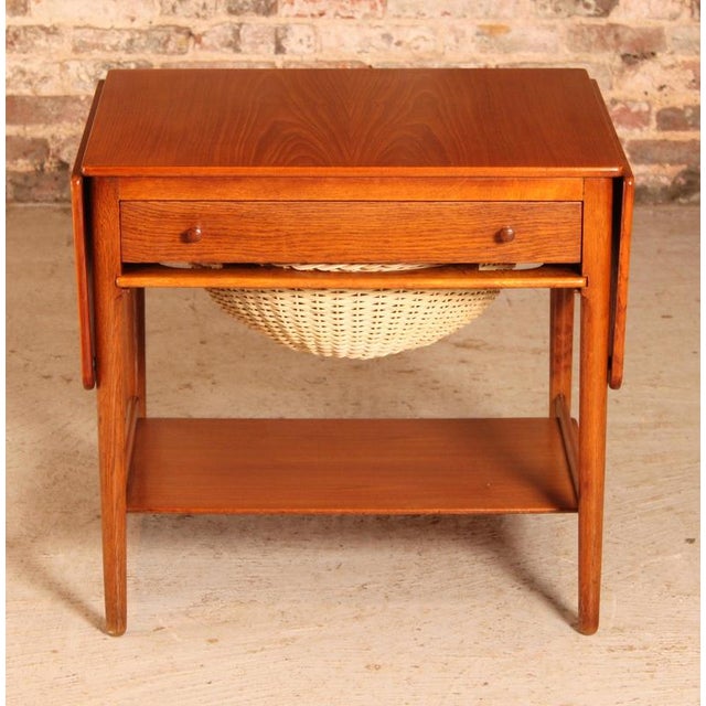 Danish mid century oak and teak at33 sewing table by hans j. Wegner for andreas tuck, circa 1960s. Very good condition...