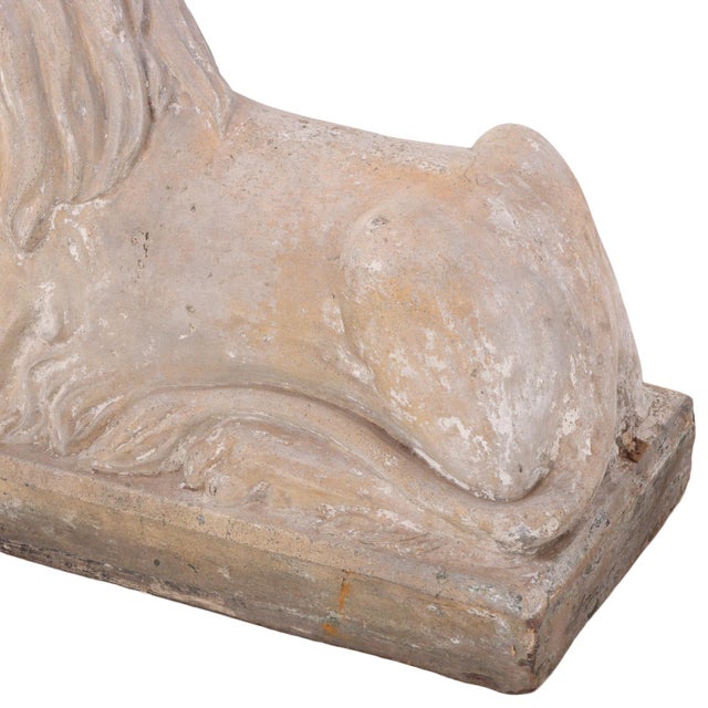 Neoclassical Pair of Scottish Terracotta Recumbent Lions, 19th C., by Ferguslie R. Brown & Son, Paisley. For Sale - Image 3 of 6