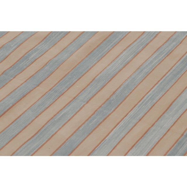 2010s Rug & Kilim’s Contemporary Indian Dhurrie Rug in Light Blue and Brown Stripes For Sale - Image 5 of 9