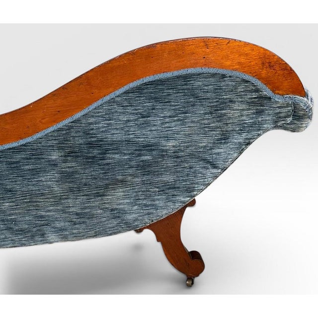 Antique Victorian Mahogany Swan Back Velvet Chaise Longue For Sale - Image 12 of 18