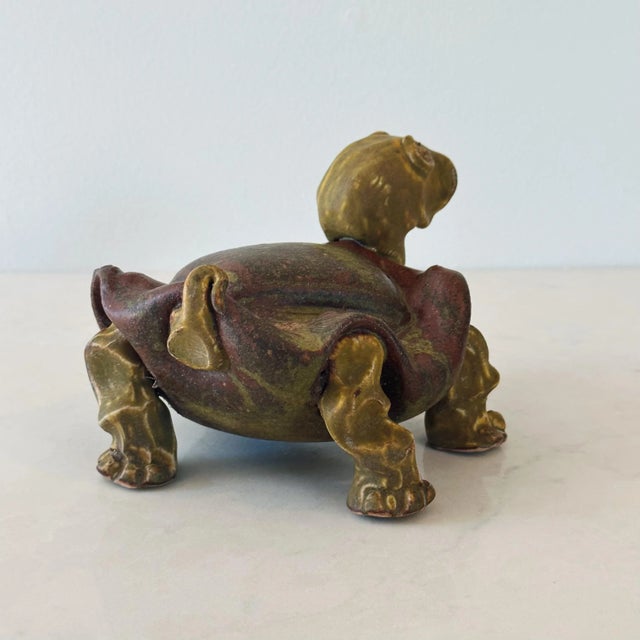 Early 20th Century Antique Hand Modeled Pottery Turtle Tortoise Figure, Signed For Sale - Image 5 of 10