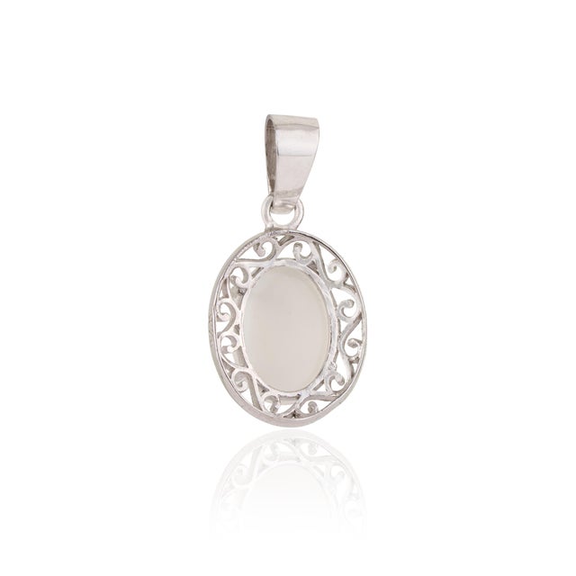 Not Yet Made - Made To Order Bohemian Natural Oval Rainbow Moonstone & Sterling Silver Filigree Pendant For Sale - Image 5 of 12