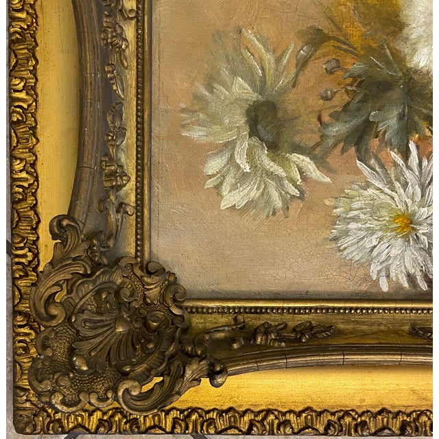A fine English still life oil on canvas painting, signed J.E. Cook. Still Life Oil Painting of Flowers, attributed to 20th...