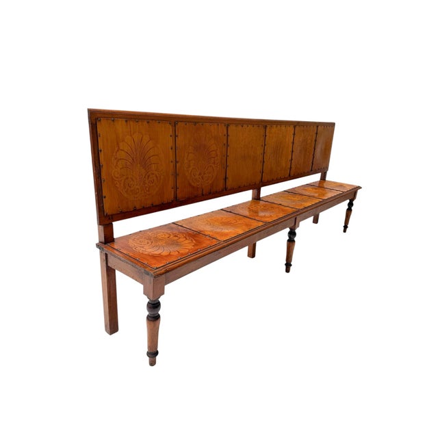Art Nouveau Dutch Hall Bench in Elm and Beech, 1900s For Sale - Image 6 of 16