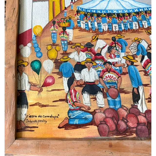 Mid-Century Modern Detailed Latino Folk Art Comalapa School Movement - Painting of the Fiesta De Comalapa, Signed For Sale - Image 3 of 11
