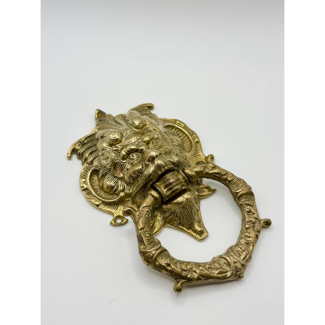 Vintage Italian Solid Brass Gothic Devil Door Knocker | Grotesque Mascaron Architectural Hardware For Sale In Chicago - Image 6 of 6
