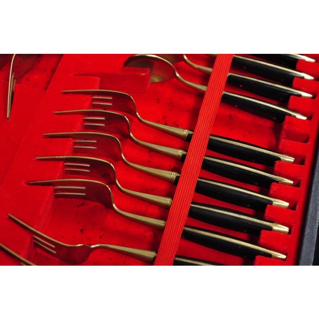 Gold Vintage Bangkok Jewels Bronze Brass & Celluloid Flatware Set in Case - 130 PCS For Sale - Image 8 of 18