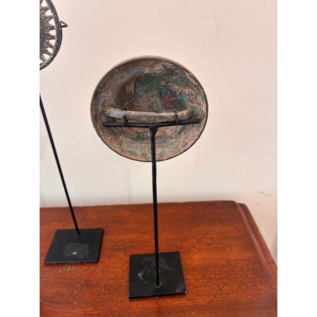 Asian Set of Three 15th 16th Century Khmer Bronze Artifacts on Stands For Sale - Image 3 of 9