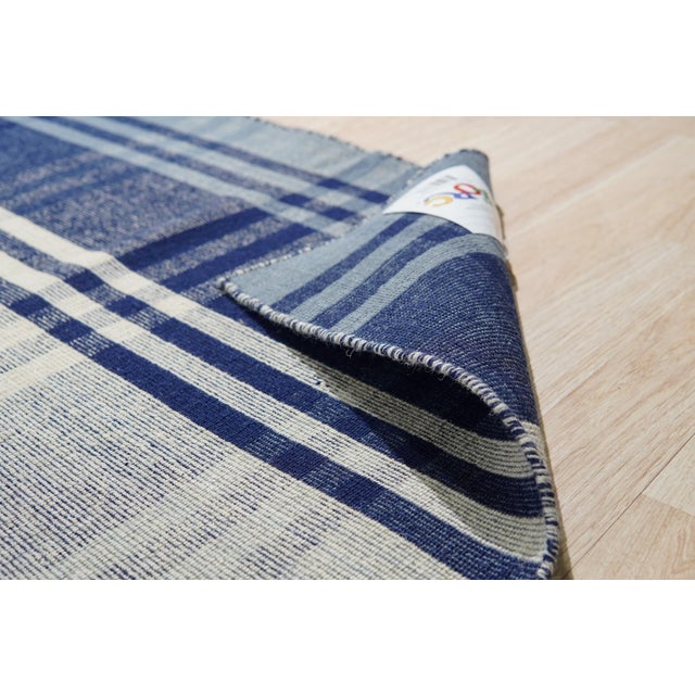 12x15 Sophisticated Elegant Blue Large Scale Plaid Geometric Flatweave Wool Rug For Sale - Image 4 of 9