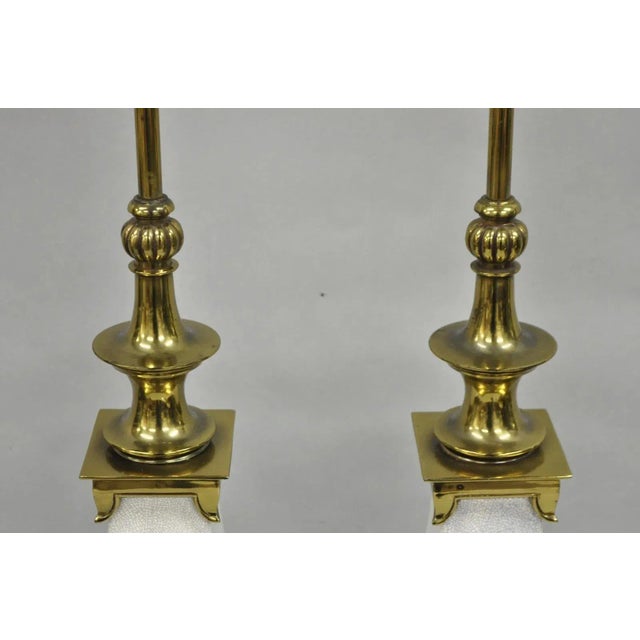 Stiffel Late 20th Century Stiffel Hollywood Regency Tall Crackle Glazed Ceramic & Brass Table Lamps a Pair For Sale - Image 4 of 12