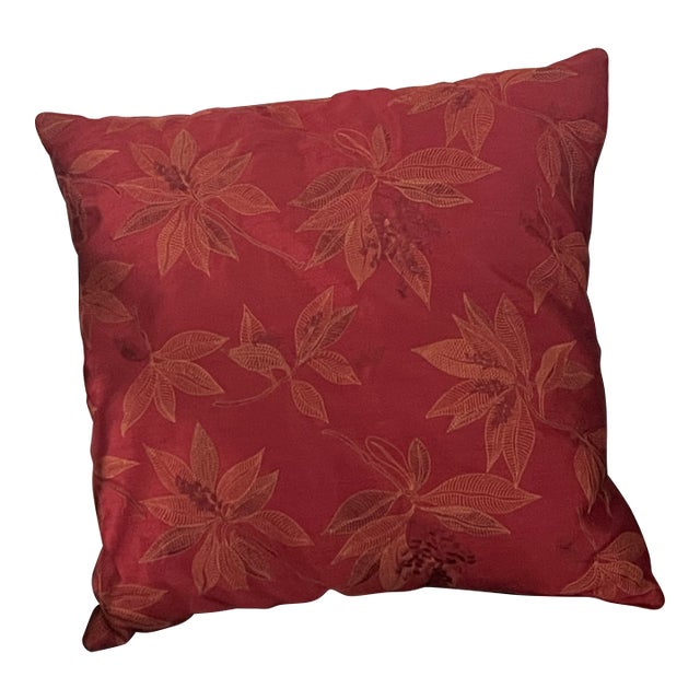 Vintage Vine Red Brocade Feather Down Pillow For Sale