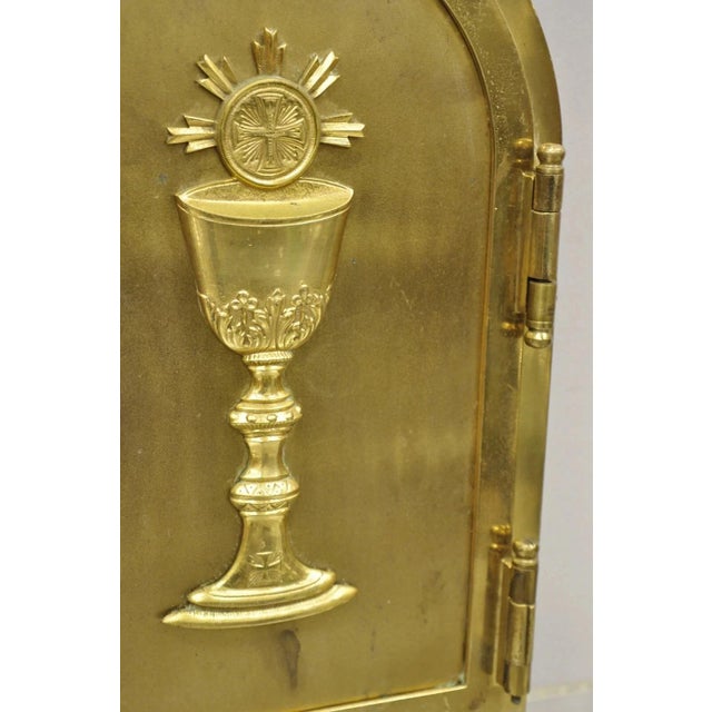 Metal Antique Gothic Bronze Wall Hanging Altar Door Tabernacle With Chalice (A) For Sale - Image 7 of 12