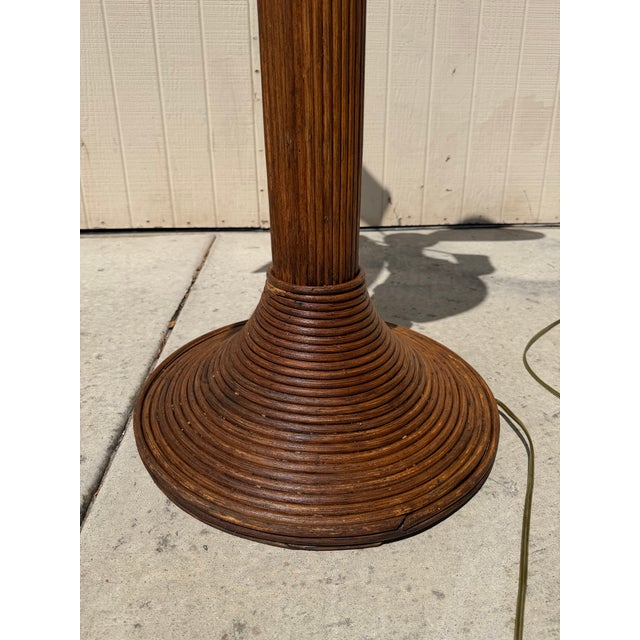 Wood Vintage Pencil Reed Rattan Palm Tree Floor Lamp For Sale - Image 7 of 8