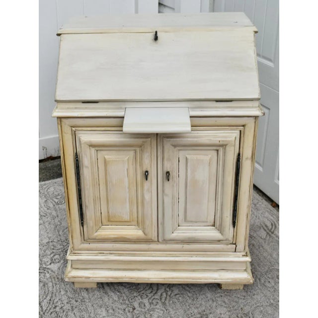 1970s Slant Front Secretary Desk 1970s Venetian Style Distressed White For Sale - Image 5 of 12